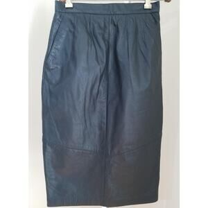 PELLE Cuir Black Leather Vintage Pencil High Waist Midi Skirt Pockets Perfect! 8